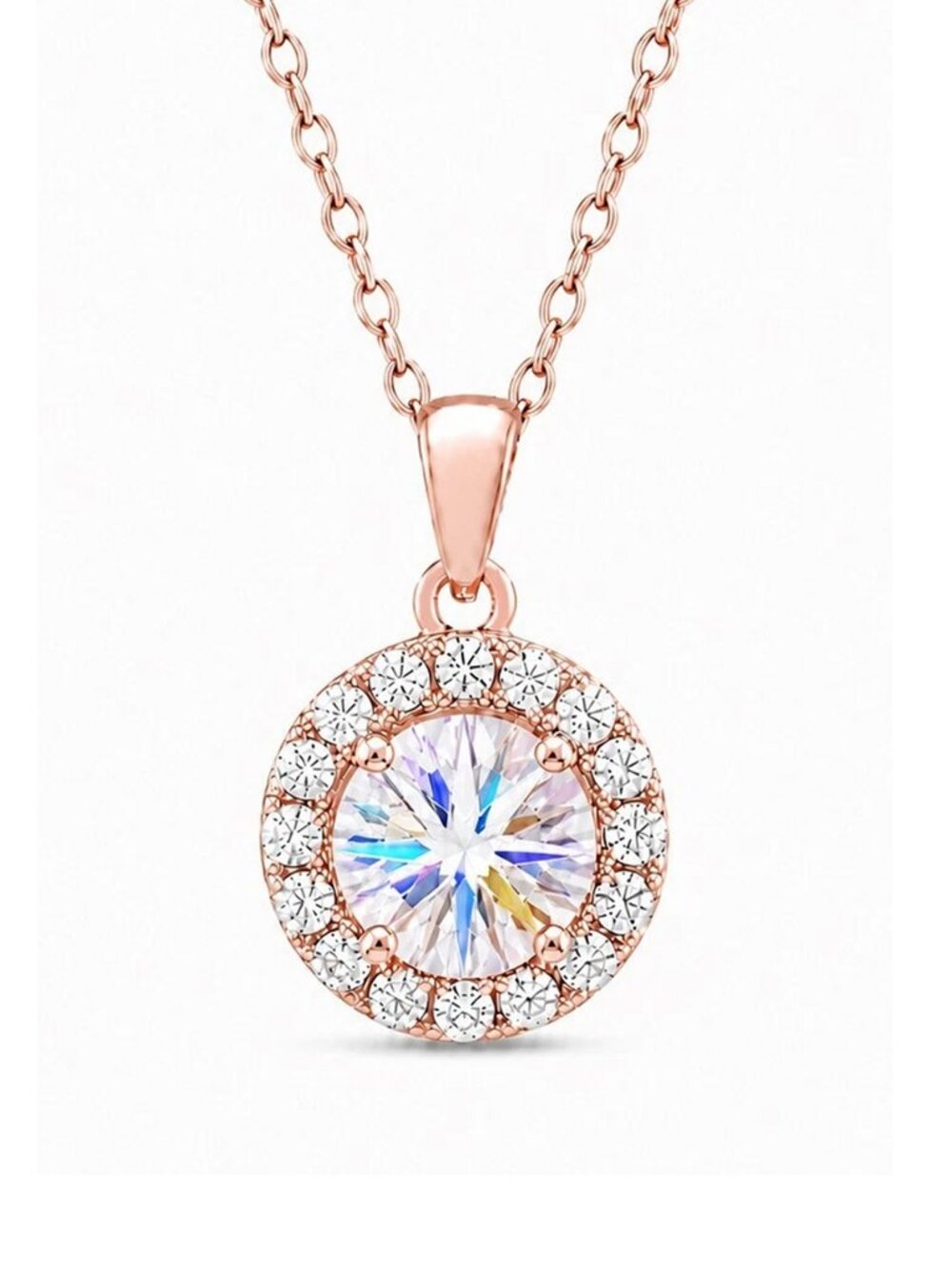Swarovski Gemstone & W/Sapphire Pendant Necklace 14k Rose Gold Plated (.925)